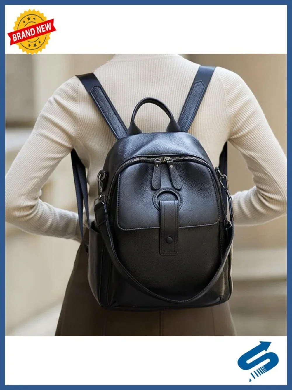 Genuine Leather Backpack for Women Convertible Shoulder Bag Travel Work